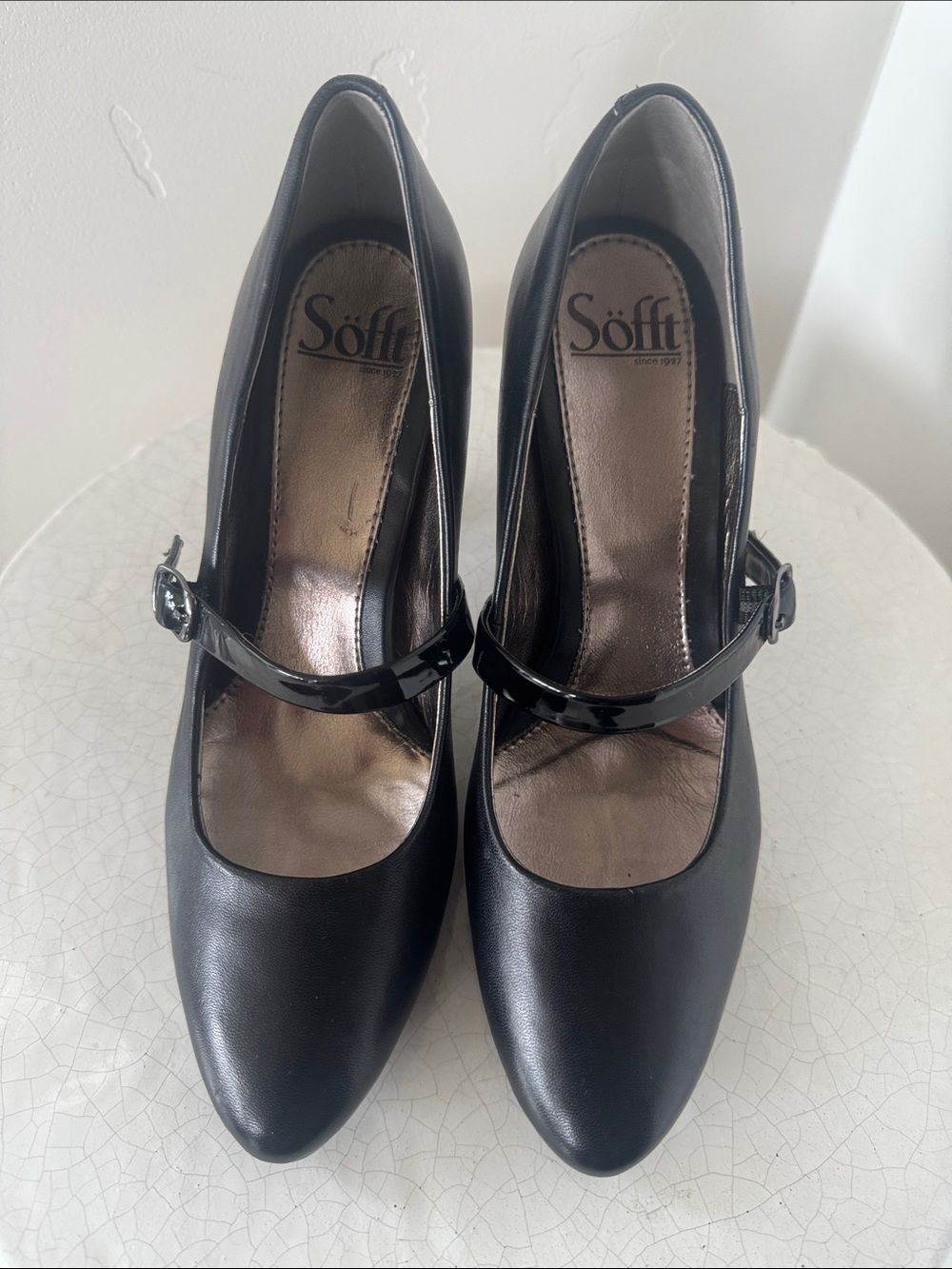 Sofft Women’s Black Leather Mary Jane Heels Pumps Low Platform Size 7.5 EUC - Picture 2 of 12